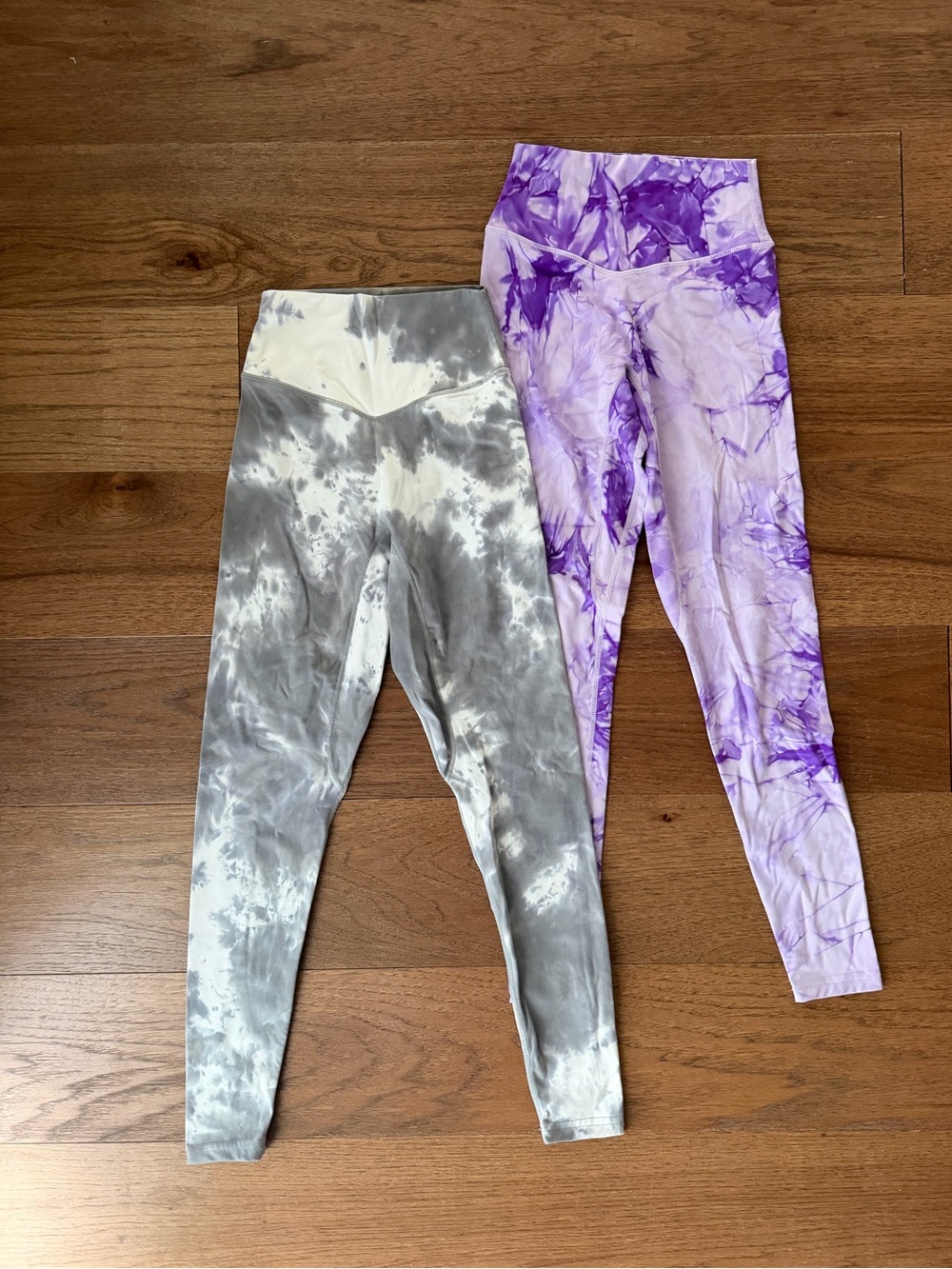 Pair of Balance Athletica / Vitality set of Tie-Dye Leggings in Purple and Gray
